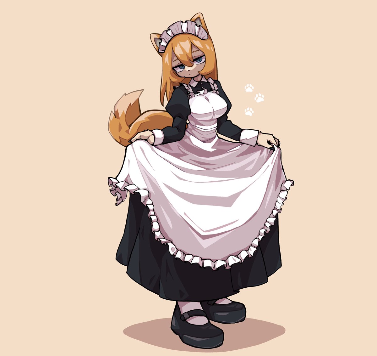 1girl solo animal ears tail maid maid headdress apron  illustration images