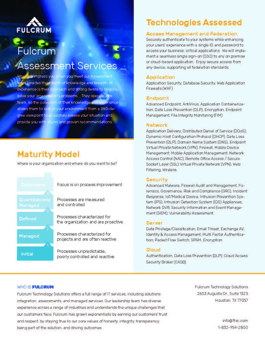 Fulcrum (@fulcrumtsc) on Twitter photo Is your organization's security environment where you want to be? What if there was a proven assessment that could deliver actionable recommendations to reduce costs and close security gaps? Contact us to learn more: info@ftsc.com. #ToolsRationalization #Assessments Is your organization's security environment where you want to be? What if there was a proven assessment that could deliver actionable recommendations to reduce costs and close security gaps? Contact us to learn more: info@ftsc.com. #ToolsRationalization #Assessments