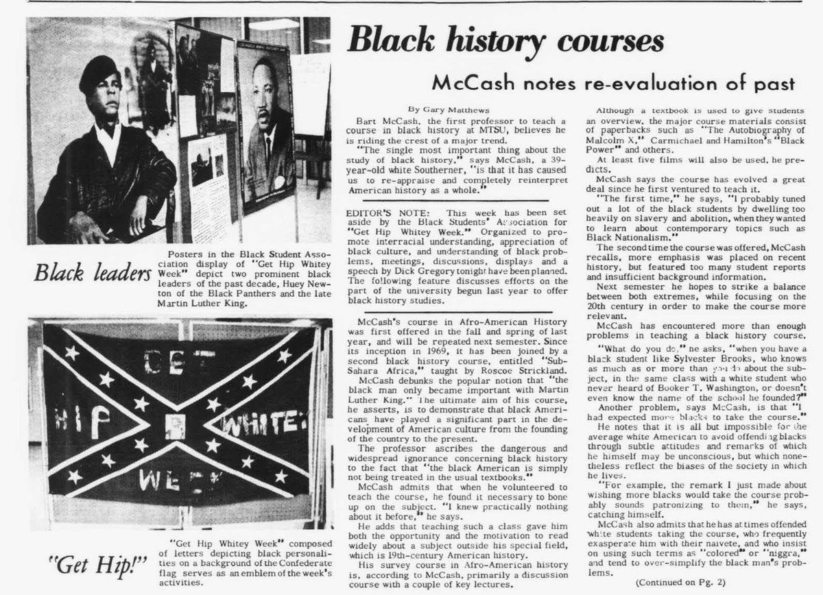 BSU got the first Black history courses started. They held their own educational events. In 1970, they sponsored "Get Hip Whitey Week" to teach their fellow students about Black history & culture.  #ForrestHall
