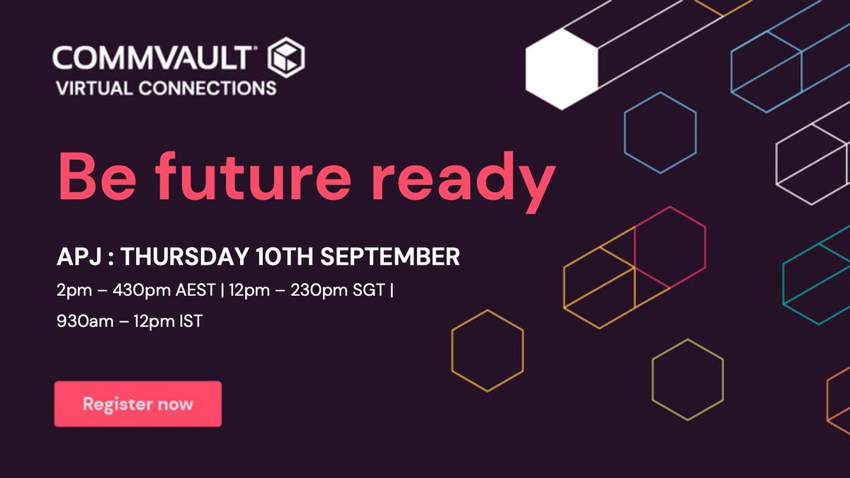 KimMMathews's tweet photo. #Savethedate! Join us online on 10th Sep for Virtual Connections to learn about our exciting new intelligent data management solutions; engage with Commvault product leaders and experts; take the new products for a spin and network with your peers. https://t.co/3Jr2ye8jE1 https://t.co/iqA5GFIRUt