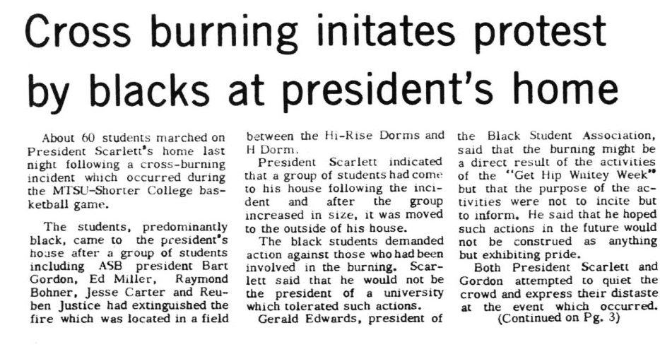 In response to BSU's actions, some person or persons burned two crosses on campus the week of December 7, 1970. To this day, the perpetrators are unknown.  #ForrestHall