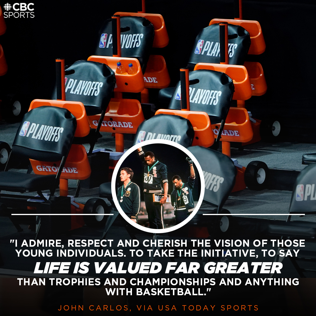 CBCOlympics's tweet image. John Carlos, who famously raised a black-gloved fist on the podium with gold medallist Tommie Smith at the 1968 Olympics, says he's proud of the NBA boycotts cbc.ca/1.5701085