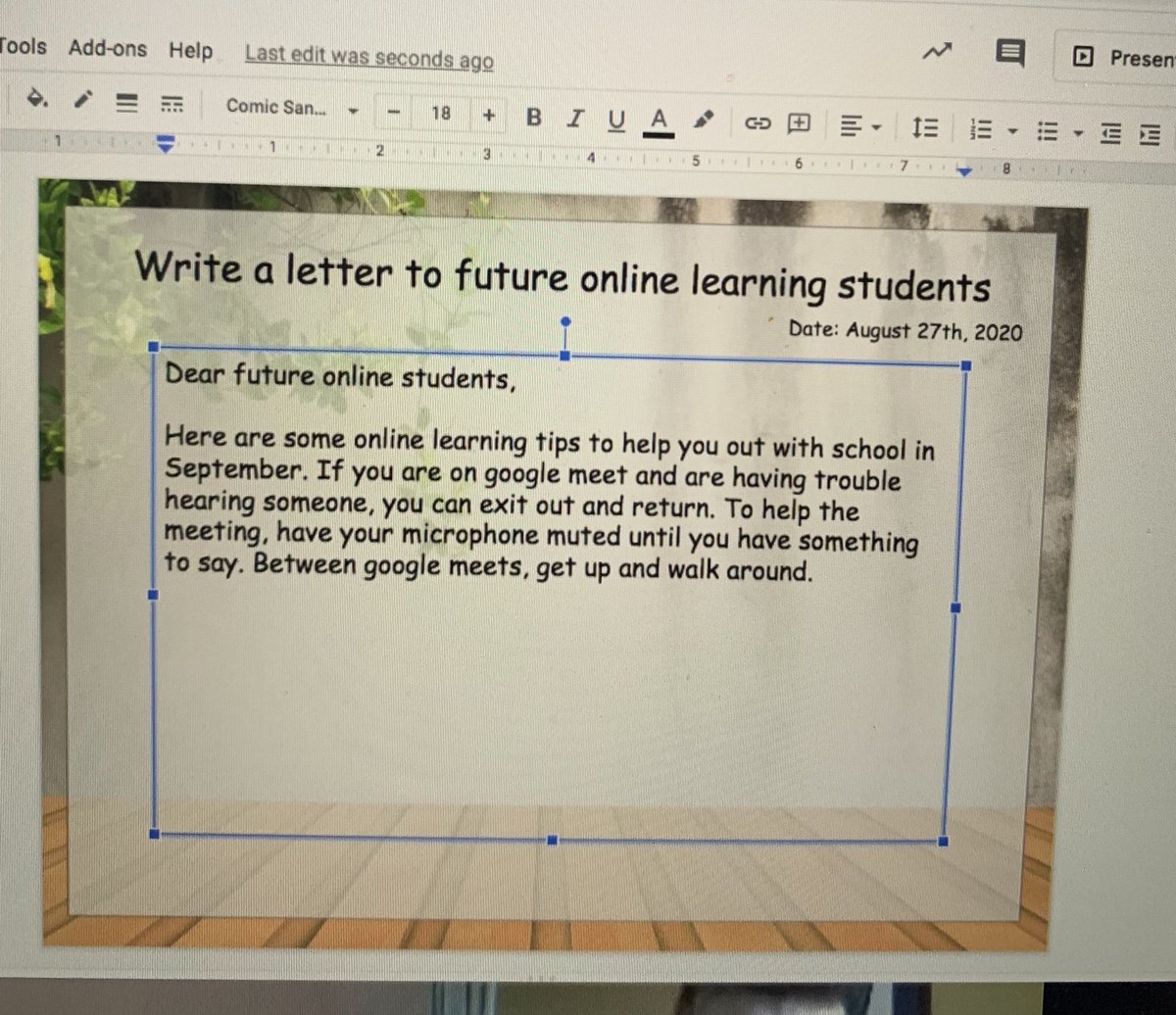 Loving this authentic writing task in Summer Learning!  Our students are writing letters of advice to our future fall online learners! #slptldsb2020 #tldsblearns @OntarioSLP