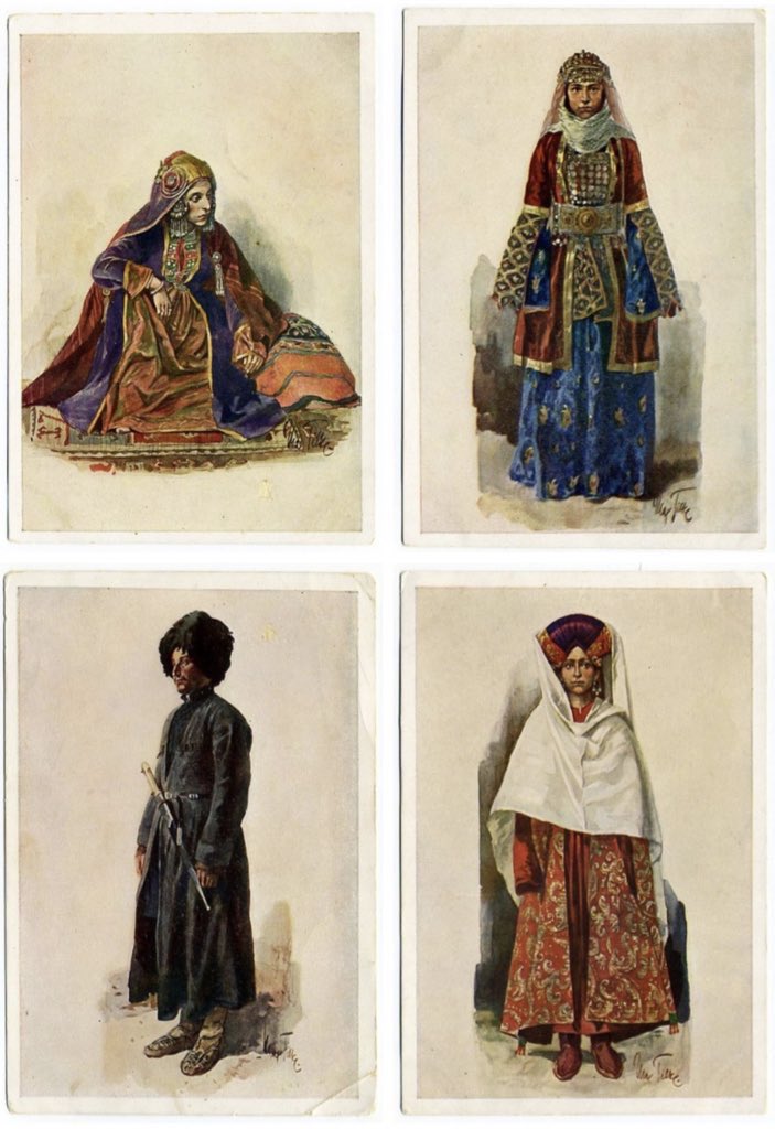Dagestan is unique due to a great variety of cultures and peoples. It’s Russia’s most ethnically divers republic with more than 30 ethnic groups.  | Traditional attires of some ethnic groups: 1: Tindi . 2: Avar. 3: Tsakhur. 4: Andi. 5: Kubachin.