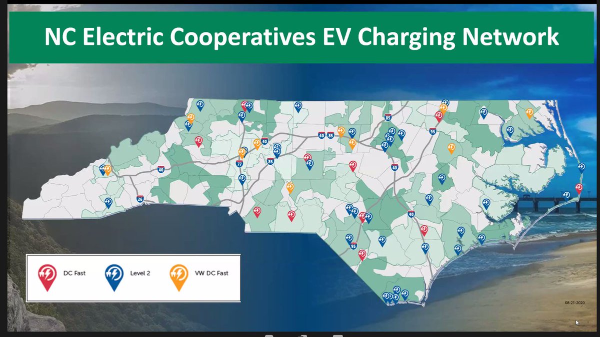 NCChamber's tweet photo. Following up our last tweet, here's a map of NC's EV charging infrastructure showing the increase in DC Fast charging access across the state. #MovingNC https://t.co/8nD1jNhYAV