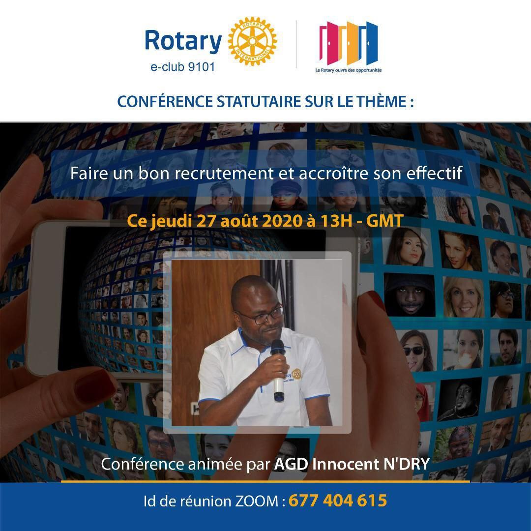 AG_indry_RI9101's tweet photo. Je viens de prononcer une conférence sous le thème "Faire un bon recrutement et accroître son effectif" avec nos amis du #Rotay #e-club https://t.co/wusPgAUc7N
