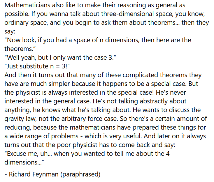 there's a fantastic quote by richard feynman on the matter - it's too long to recite here, so i'll put it in a screenshot. it's quite accurate, in my experience.