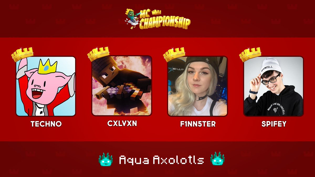 Mc Championship On Twitter Announcing Team Aqua Axolotls Technothepig Igncalvin F1nn5ter Spifeyy Watch Them Compete In The Mc Championship On Saturday 12th September 8pm Bst Https T Co Rtzyjr0lpm Https T Co Zdwzioaym8