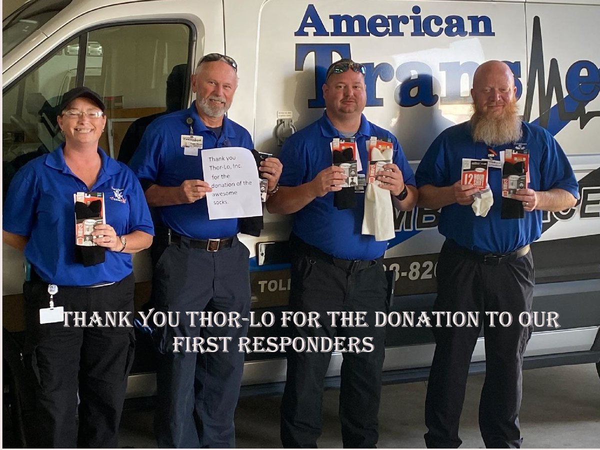 Pandemic Hero's show off "Thorlos 12 Hour Shift" socks given to them by the goodwill of Thorlos customers as part of the Donate4Me program. Stay safe everyone!