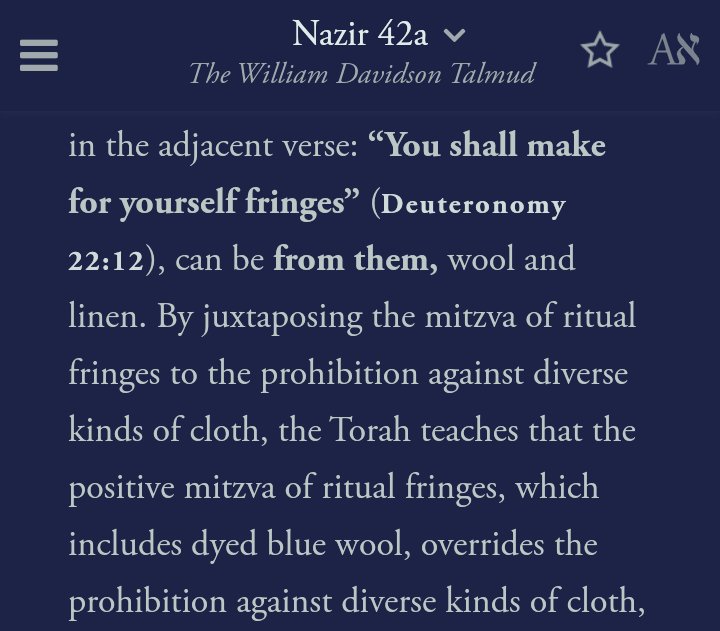 Wrong.The positive commandment (mitzvah) to wear ritual fringes made of wool & linen. Reminder double standards are at the  heart of Judaism.Nazir Talmud Thread