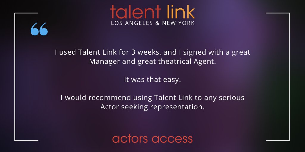 ActorsAccess's tweet photo. Looking for Representation? Sign up now for #TalentLink to find the right Agent or Manager! Deadline is 5 pm, Mon, Aug 31.
talentlinkLA@breakdownservices.com talentlinkNY@breakdownservices.com https://t.co/8HqHgixty3