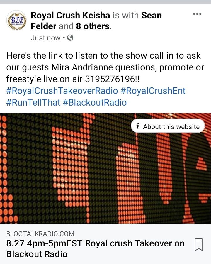 EntCrush's tweet photo. Use the link in my bio to listen to the show call in to ask our guests Mira Andrianne questions, promote or freestyle live on air 3195276196!! #RoyalCrushTakeoverRadio #RoyalCrushEnt #RunTellThat #BlackoutRadio https://t.co/GEaYQ4xTJo