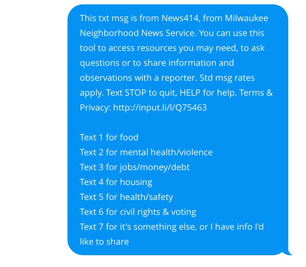 3/ We text ~10,000 Milwaukeeans each week w resources & the chance to speak with a reporter. People also text MKE to 73224 to reach us. @jimmygootz  @coveragebyclara  @al_dikanovic  @jmalewitz & Sam Woods respond directly to those with questions & often call ppl up to chat more.