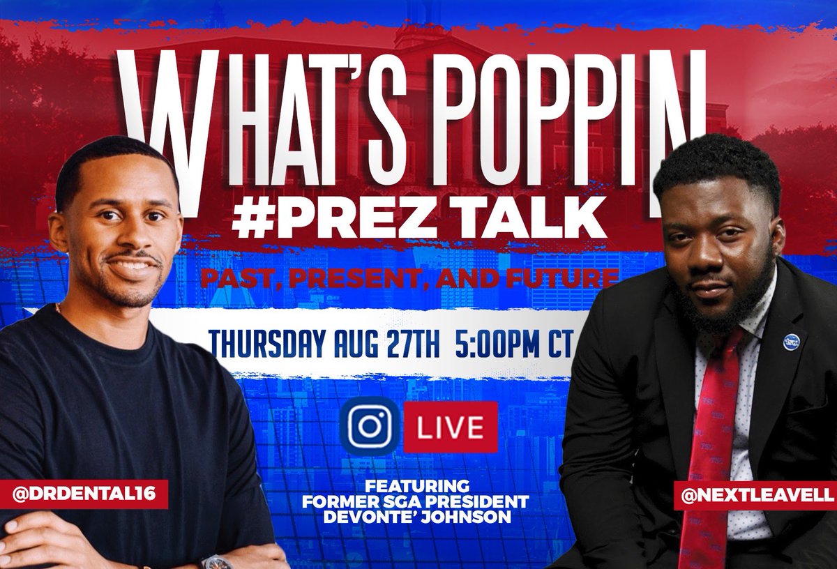 Weare_Tsu's tweet photo. Join us at 5pm‼️ #PREZTALK part 2 with the one and only @drdental16 Don’t miss this! 🔥🔥#VoteLeavell #NextLeavell #TSU24 #TSU23 #TSU22 #TSU21 #TSU20 https://t.co/LNfRaBnsTc