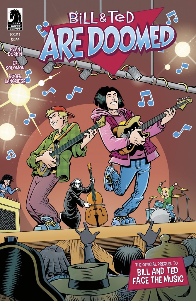 evandorkin's tweet image. See the movie, read the comic!
BILL AND TED ARE DOOMED #1 
In 2000, Wyld Stallyns kicks off a world tour to revive their fortunes but runs afoul of an Evil Black Metal movement that wants them dead. BOGUS JOURNEY sequel/FACE THE MUSIC prequel. Non-heinous! darkhorse.com/Comics/3006-51…