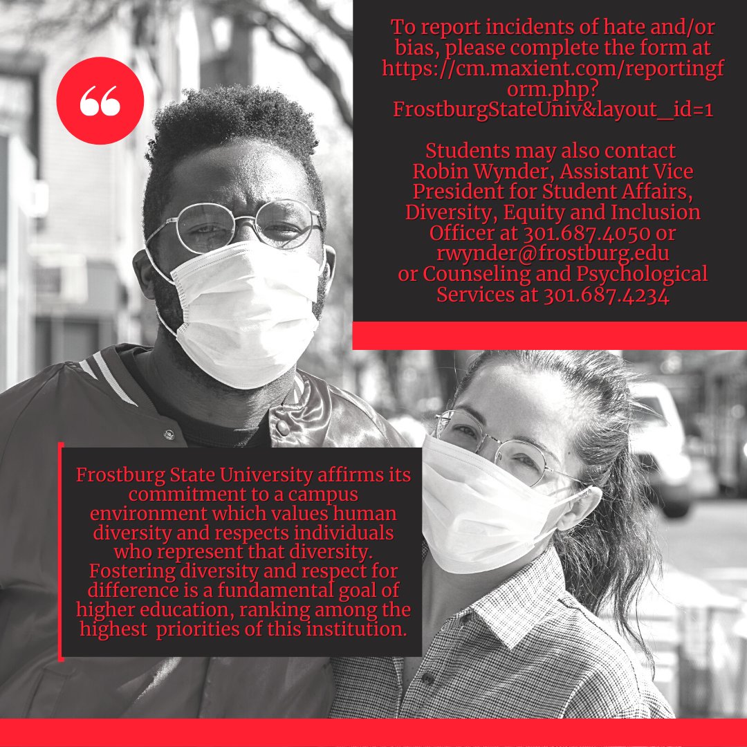 fsu_reslife's tweet photo. RLO is committed to supporting all students regardless of actual or perceived identity. We will support you in the event that you experience/witness a incident of hate/bias 

Reporting form https://t.co/emLP6Dynnh

#FrostburgStateUniversity #FrostburgLiving #BobcatsAgainstBias https://t.co/KQQaEaZRaS