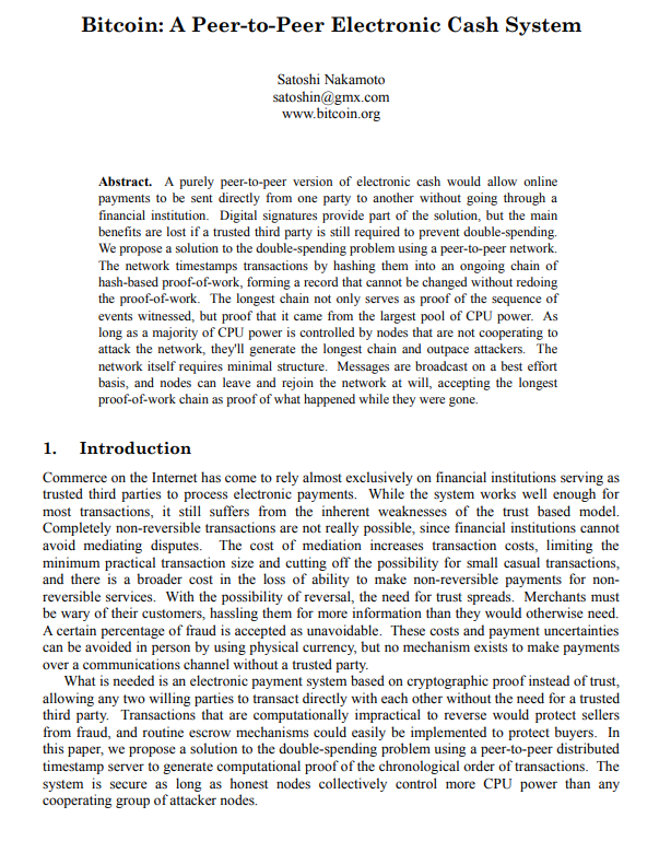 Do you know that you can find out every crypto currency's white paper on our platform. Here is the first page preview of Bitcoin's White Paper!