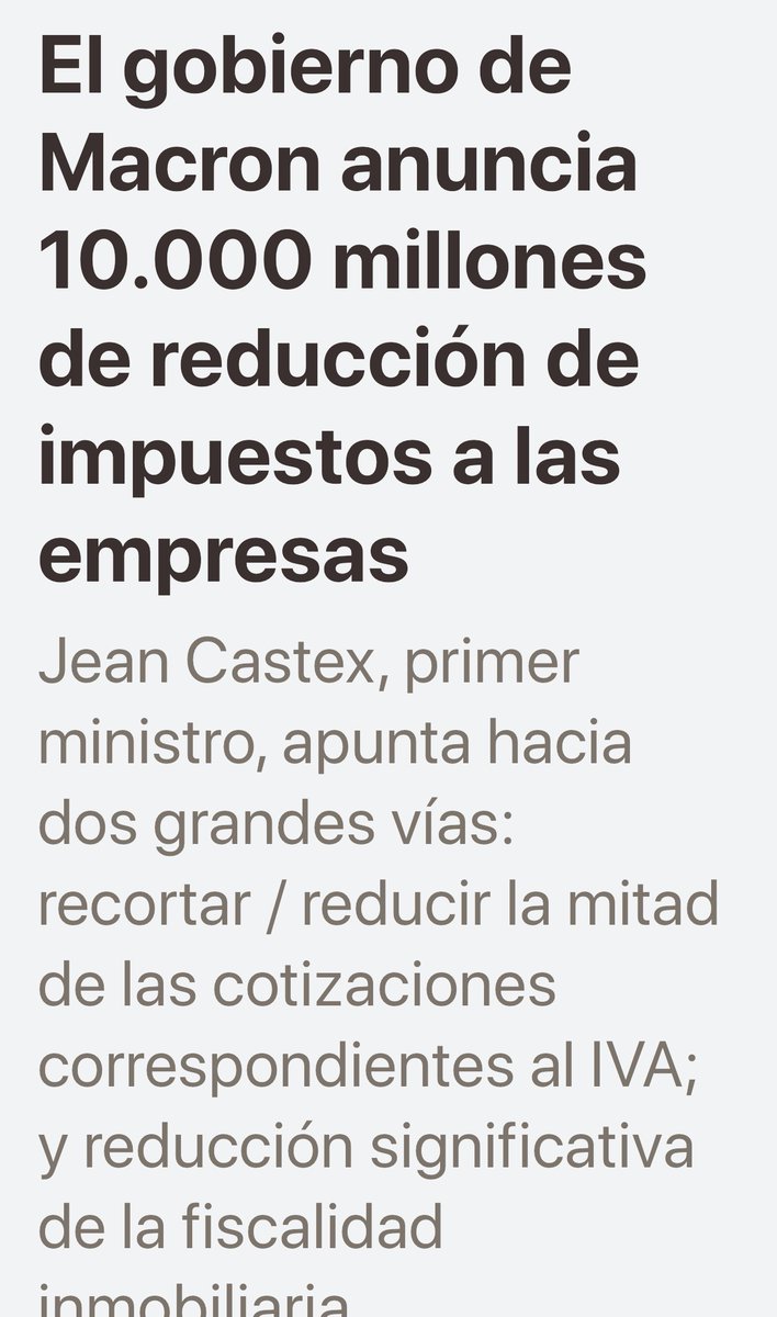 ImpuestosyE's tweet photo. #AHORA FRANCIA 🇫🇷 Macron anuncia € 10.000 millones de reducción de #impuestos a las #empresas
J Castex, primer ministro, apunta hacia 2  vías: recortar / reducir la mitad de las cotizaciones correspondientes al #IVA; y reducción significativa de la fiscalidad inmobiliaria. https://t.co/HkNSP2QTFM