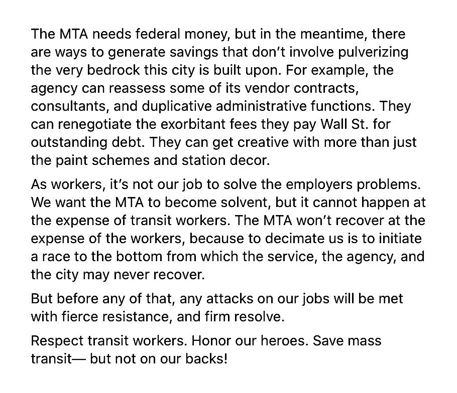 EricEddy100's tweet photo. #RespectTransitWorkers #ProtectTransitWorkers #SaveMassTransit #NoLayoffs #Solidarity

@MTA @NYCTSubway @NYCTBus @SenateDems @SenateGOP @SenSchumer @senatemajldr @TWULocal100 @transportworker @CentralLaborNYC @AFLCIO @APTA_Transit https://t.co/5oU2qgQPuV