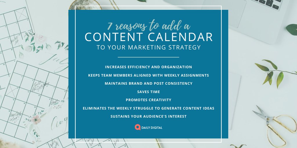 dailydigitalco's tweet photo. A #contentcalendar is essential to any #marketingstrategy!

In fact, we create one every month for our #socialmedia platforms and #blog posts.

Do you use a content calendar? You should. These 7 reasons say it all. 

#contentmarketing #contentcreation https://t.co/NtQt1x7IcE