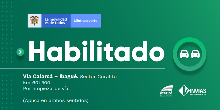 numeral767's tweet photo. ¡Buenos días! 
#NovedadVial Departamento de #Tolima actualmente se encuentra #Habilitada 

Trabajamos para mantenerte informado. Estamos #ConstruyendoPaís https://t.co/vY9X4asAmK