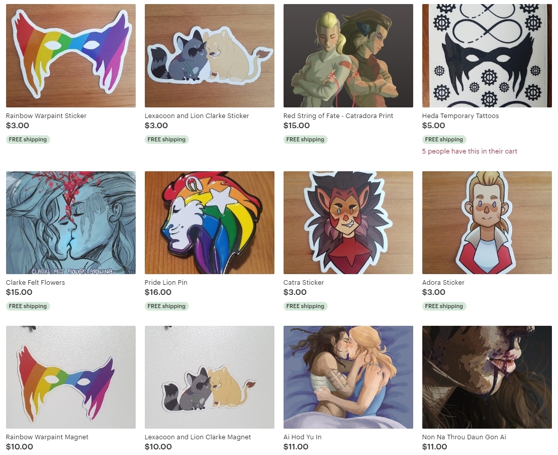 SeasInkarnadine's tweet photo. #bogo time! get your #catradora and #clexa at https://t.co/6F4CZNNpWa. leave a note at checkout which item you'd like to redeem for your BOGO purchase. 🌈 https://t.co/evifPcTWHX