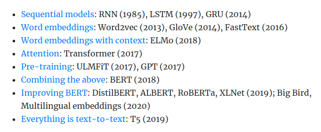 Amazing article from <a href="/eugeneyan/">Eugene Yan</a> describing developments in NLP from RNNs(1985) to Big Bird(2020).

Really helps get a bird's-eye view of this rapidly progressing field.

eugeneyan.com/writing/nlp-su…