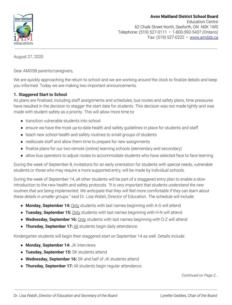yourschools's tweet image. Back to school update: we are releasing our "AMDSB Back to School Plan" and a staggered entry plan. The attached letter is being sent to families. Details on our back to school planning page: amdsb.ca/apps/pages/Bac…