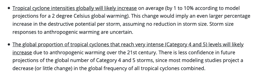 Next, intensity: Yes, we project hurricane intensity to increase with temperature: