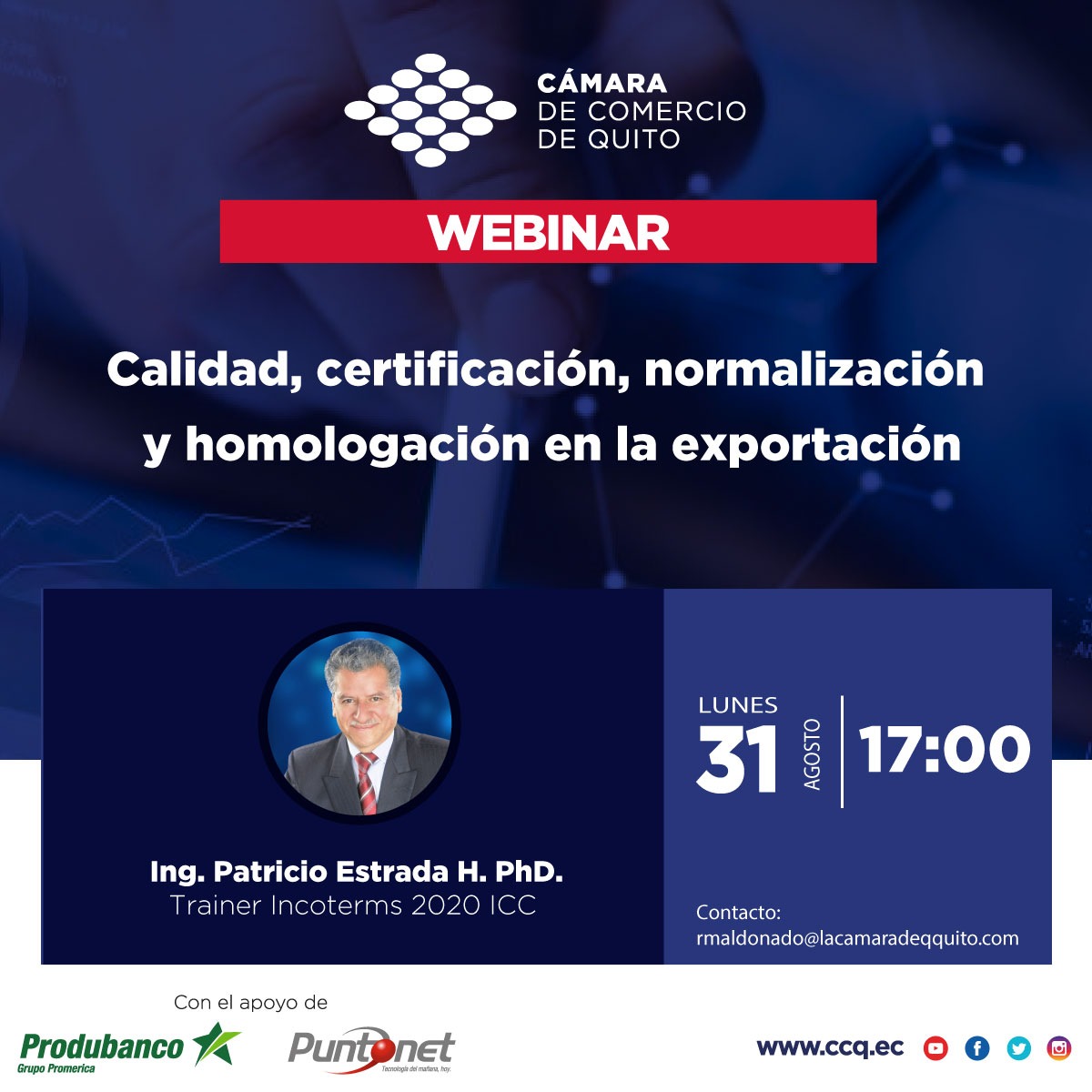 lacamaradequito's tweet photo. #CCQWebinar #CCQTips

Conoce todos los procedimientos implicados en la exportación y cómo podemos realizarlos para generar liquidez para nuestro negocio.

Regístrate 👉 https://t.co/9isb7AOFdP https://t.co/hQixbfIto7