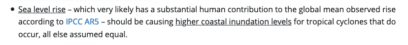 Finally, storm surge. Sea levels are going up, which is primarily caused by global warming. This is making storm surge worse.What NOAA says: