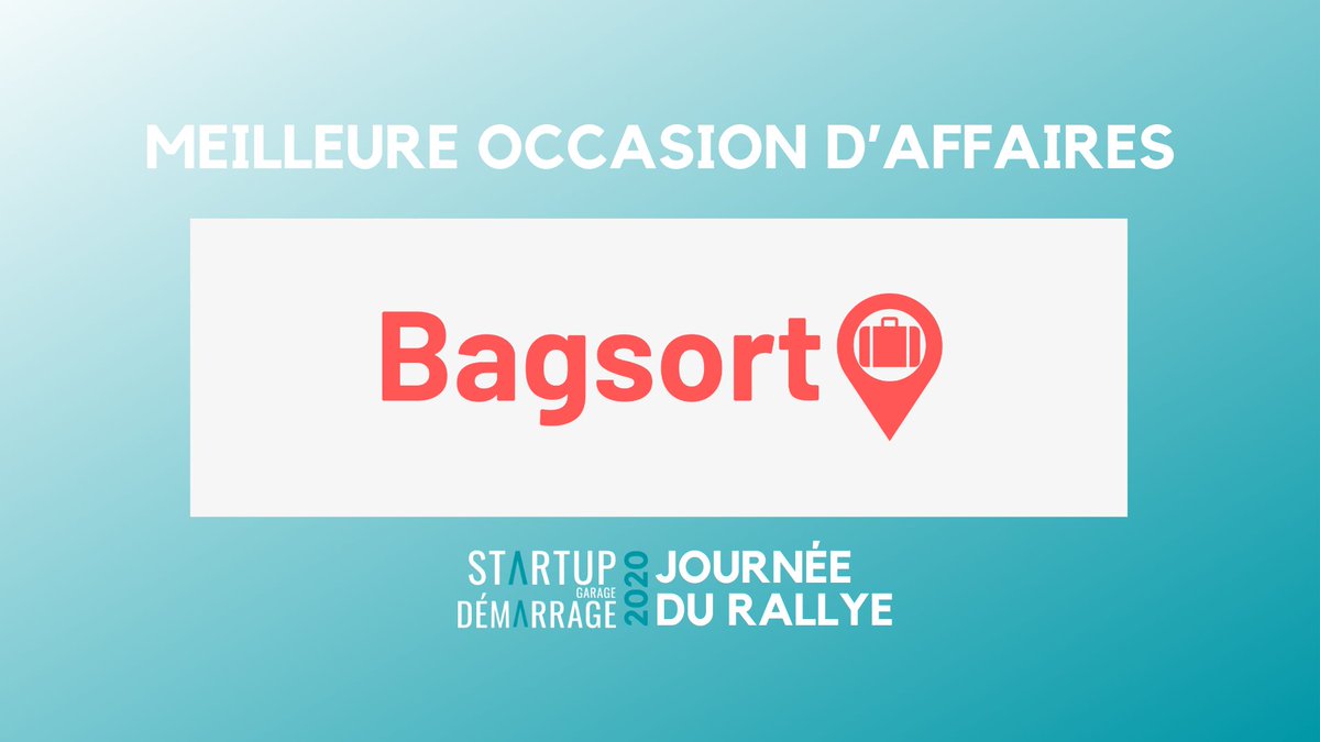 C'est officiel! <a href="/Bagsortofficial/">Bagsort</a> s'est mérité le prix de la Meilleure occasion d'#affaires lors de notre #JournéeDuRallye <a href="/start_up_garage/">Garage Démarrage | Startup Garage</a>. 🏆 Félicitations !!