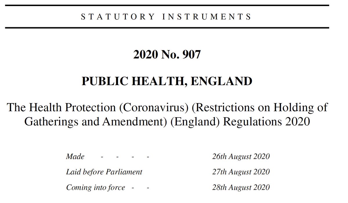 It's that time again - new lockdown regulationsThe Health Protection (Coronavirus) (Restrictions on Holding of Gatherings and Amendment) (England) Regulations 2020New £10,000 fines for holding raves *or* gatherings of over 30 people in private gatherings or public places /1