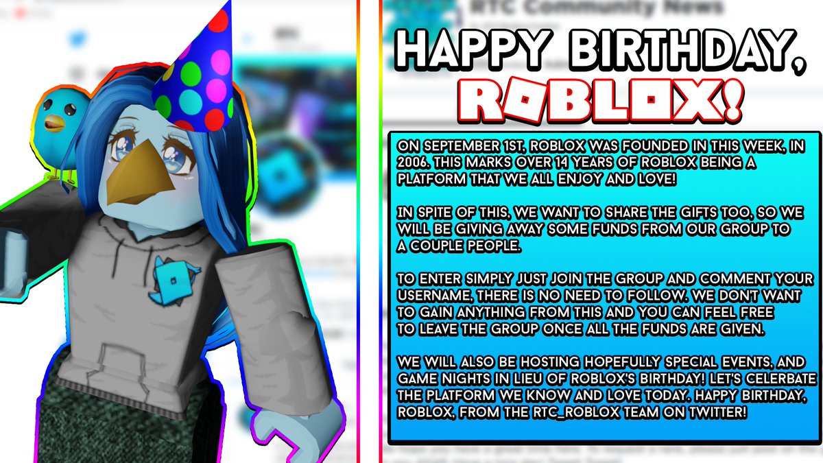 Rtc On Twitter Happy Birthday Roblox From The Rtc Team Did You Know It Was Estimated That September 1st 2006 Almost 15 Years Ago It Was Founded We Are Doing A - wish roblox info