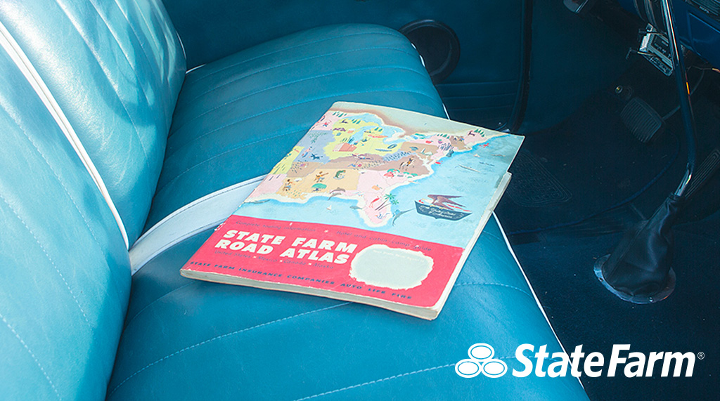 AB_StateFarm's tweet image. Things moved a little slower when customers used this @StateFarm atlas from 1951 — the first interstate was still five years away from being constructed! #throwback