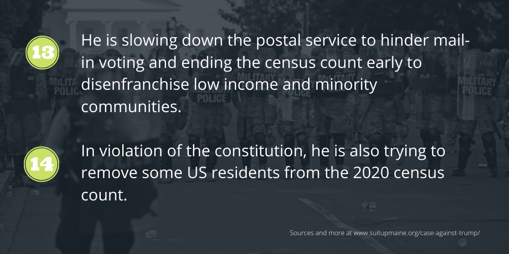 This is the last graphic, but it's hardly the end of our Case Against Trump. Find more here  (6/6) #TrumpChaos  https://www.suitupmaine.org/case-against-trump/