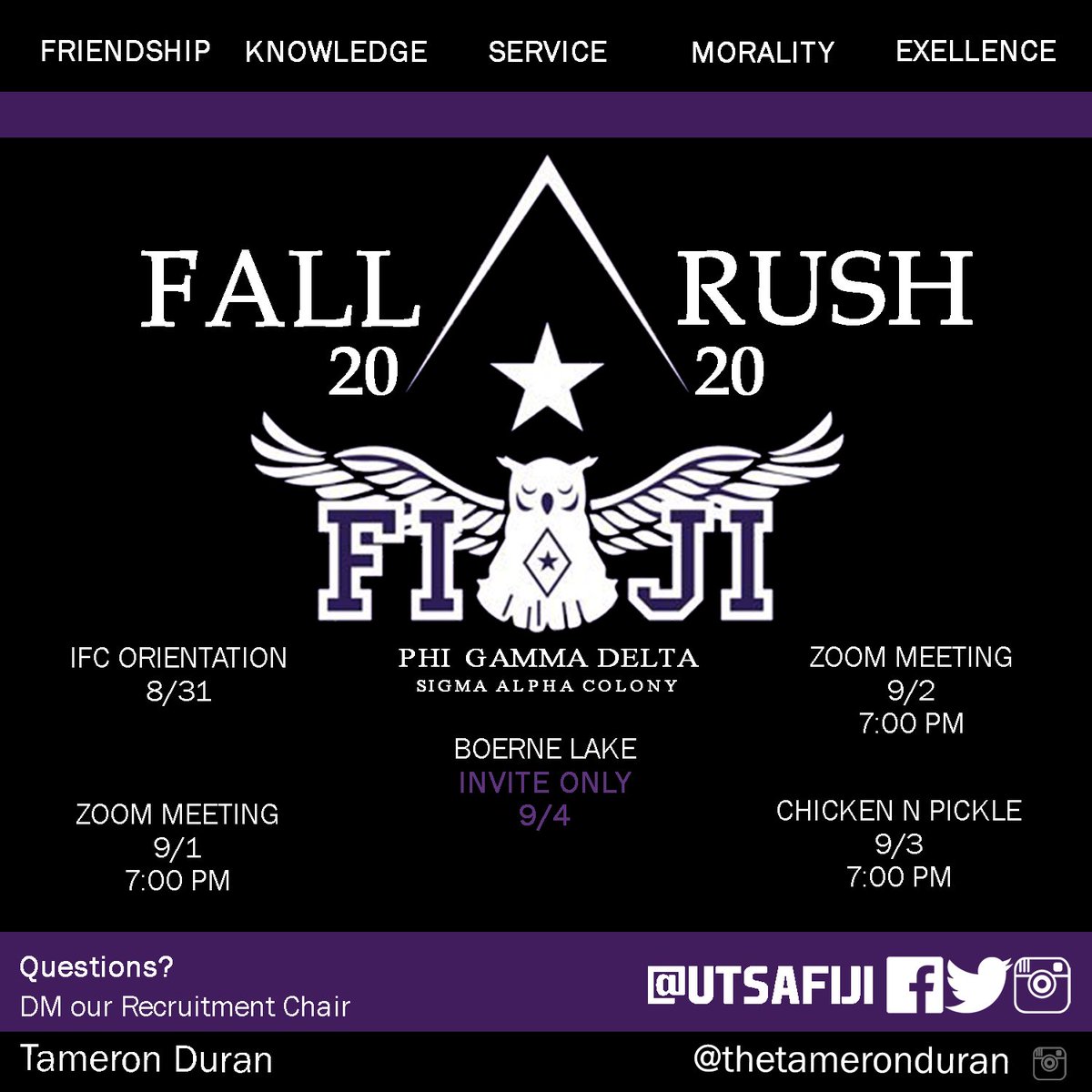 Are YOU ready for Fall Recruitment??? SO ARE WE!! Our rush schedule is OUT and we are excited to meet you!! If you have any questions feel free to DM our recruitment chair or our page. #utsa23 #utsa24 #utsa #fiji