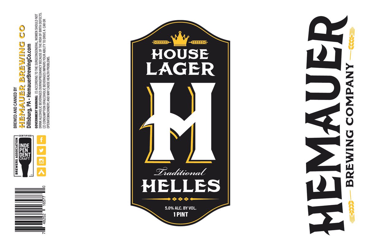 hemauerbrewing's tweet photo. We are proud to announce our first custom label for cans. Big thanks to @HopHedzGear for the design. Look for these soon at the taproom and maybe out at a beer distributor soon. #pabeer #supportlocalbrewery #helleslager #cleancrisprefreshing https://t.co/q6shhUlp7q