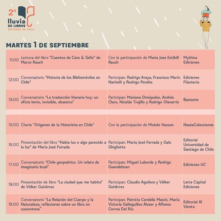 Hoy comienza la Lluvia del Libro  de @EditoresChile y estaremos  el 1 de septiembre, a las 18 horas, conversando con Vólker Gutiérrez sobre ciudad y pandemia. ¡No se lo pierdan y pasen a conocer nuestra nueva tienda virtual en mkp.cl/seller/132-let…!