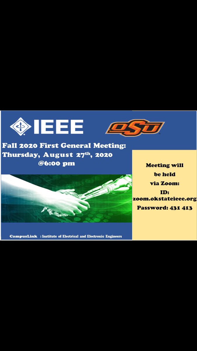 osuieee's tweet photo. Join us tonight at 6:00 PM for our August general meeting to set the direction for the Fall 2020 semester. 

Meeting will be held via Zoom: 
https://t.co/LFarJvcXqI https://t.co/DwIiX2N2Am