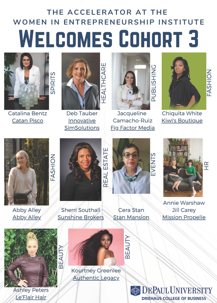.<a href="/WEI_DePaul/">Women in Entrepreneurship Institute</a>'s third Business Accelerator Program cohort is comprised of 51%+ women-owned businesses, with companies ranging from $52,000 to over $300,000 in annual revenue. Congrats to these women founders who will begin the accelerator Sept. 18. ow.ly/a4qV50BaXyt