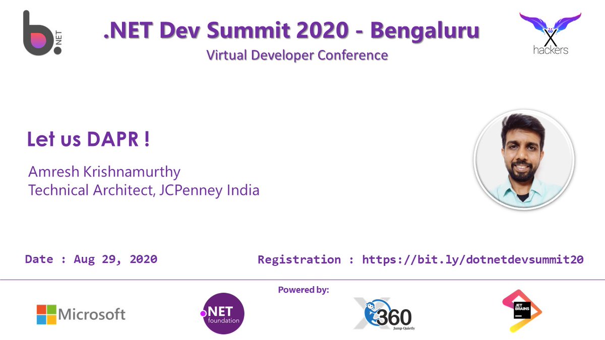 XHackersco's tweet image. 📢 Learn building distributed cloud-native apps with #Dapr
Join @amreshkris at #dotnetdevsummit20 on Aug 29 where he&apos;ll talk about #Dapr &amp;amp; how it enables us to build distributed #cloud #native apps.

👉Register here: bit.ly/dotnetdevsummi…
#dotnet #microsoft #events #tech #live