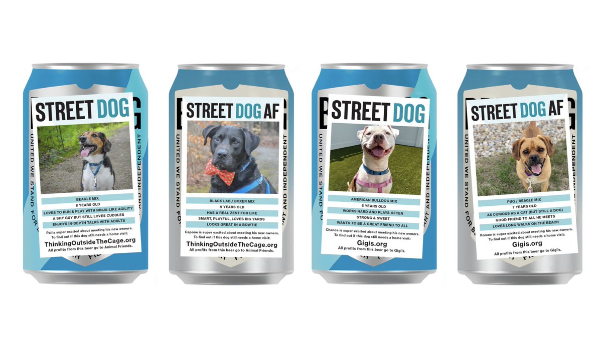 JamesBWatt's tweet photo. Our US brewery @BrewDogUSA has now also collaborated with @rickygervais on StreetDog.

We have put adoption ads to help pups find new homes on our cans and all profits are donated. 

Get your paws on some here: https://t.co/mTWk2RJ8AQ https://t.co/bx1a9CnJNo