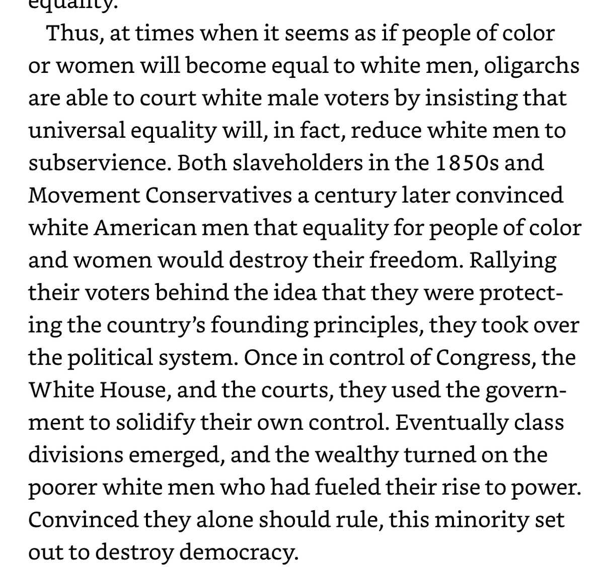 8/ Allowing for universal equality—allowing those supposedly incapable of self-governance to vote—would reduce self-reliant white farmers to subservience because, if given power, the incapable would pass laws allowing them to seize the property of those who can produce.