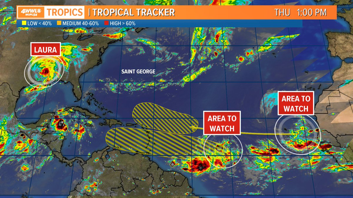 We're tracking two other areas in the tropics. Development chances low right now, but that'll likely go up some over the 2-5 days. We have time to track these, but the next three weeks will likely remain active in the tropics. Next name #Nana #BeOn4