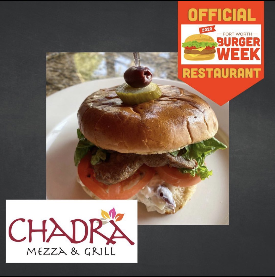 ChadraMezza's tweet photo. It’s #fortworthburgerweek and we have a special just for you! 
Greek Feta Burger- $5, A gyro patty with house-made tzaziki sauce, kalamata olives, feta cheese, cucumber, onions, fresh dill, lettuce &amp; tomato on a brioche bun. 

Get a burger and a pint of @rahrbrewing beer for $10. https://t.co/n2rIm2Dne2