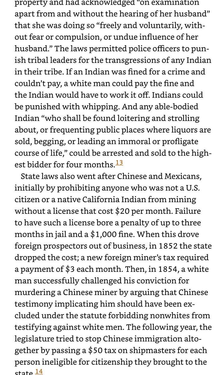 13/ This was as untrue as the yeoman myth. In fact, “taming” meant plundering, killing, and enslaving. Moreover, federal regulations made westward expansion possible.The frontier—like the Old South—was based on a hierarchical ordering of people. See this sampling of laws: