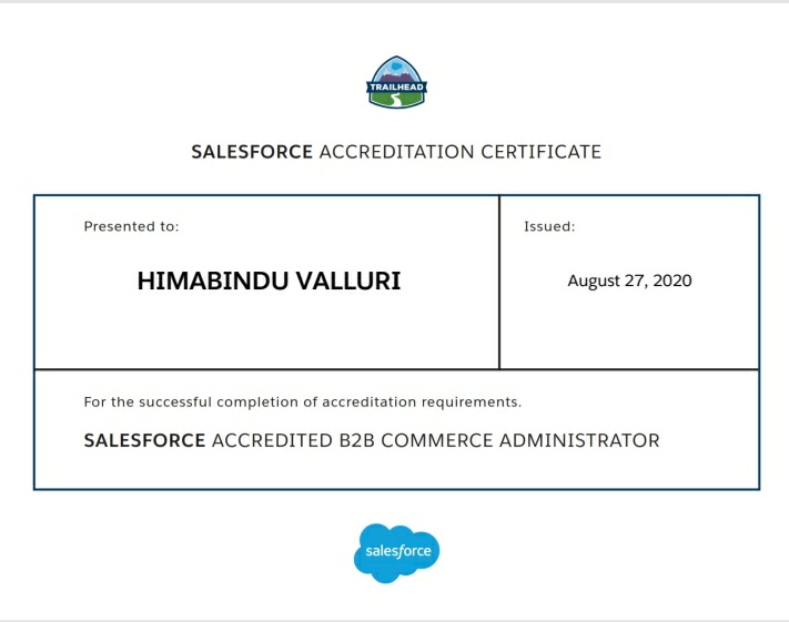 Hurray 🤩🥳...Finally cleared Salesforce B2B Admin Certification 🤩...
#b2b #CloudCraze #b2bcommerce 
@trailhead @chdsfdg @satyagoluguri @docmation @MVGRCEA @salesforce