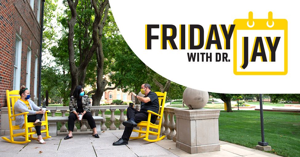 Shocks, join <a href="/PresidentWSU/">President Richard Muma</a> on select Fridays for a casual, socially distanced meet-and-greet at various locations throughout our beautiful campus. The first Friday with Dr. Jay will be from 10-11 a.m. Friday, Aug. 28, on the lawn in front of Morrison Hall. 👋🏻