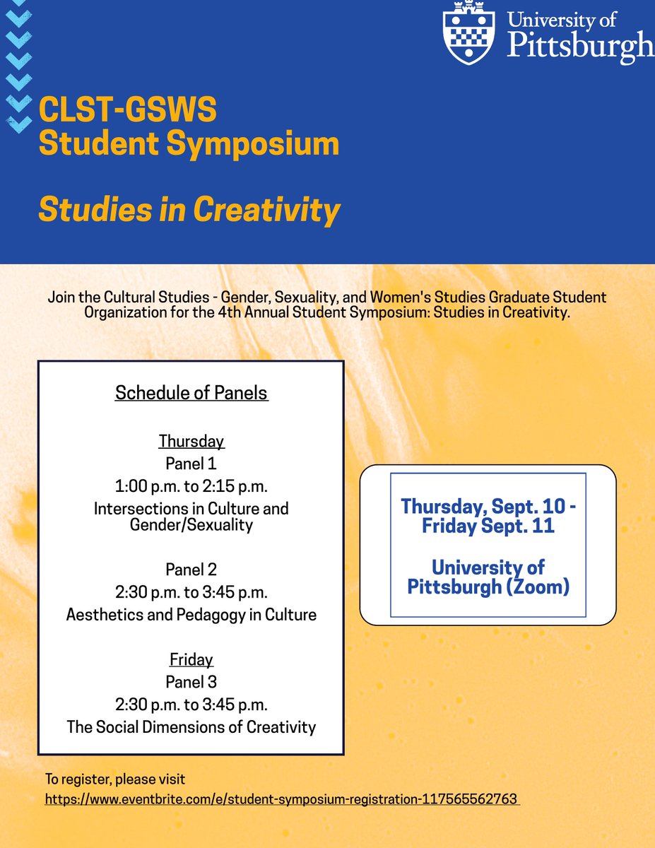 PittCLST's tweet image. Support emerging Pittsburgh scholars in Cultural Studies and Gender, Sexuality, and Women's Studies! Join us for our 4th Annual Student Symposium.